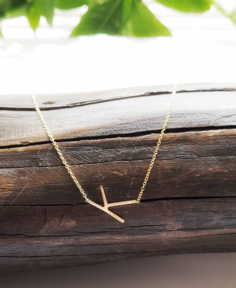 Sideways Initial Necklace – ellie k co - Main Image